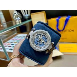 Louis Vuitton Cowhide Strap Diamond Dial Watch For Women Brown