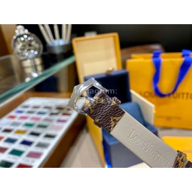 Louis Vuitton Cowhide Strap Diamond Dial Watch For Women Brown