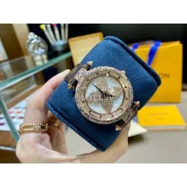 Louis Vuitton Cowhide Strap Diamond Dial Watch For Women