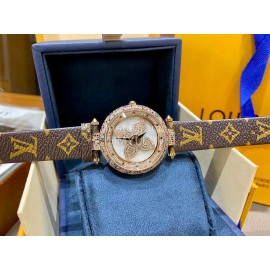 Louis Vuitton Cowhide Strap Diamond Dial Watch For Women