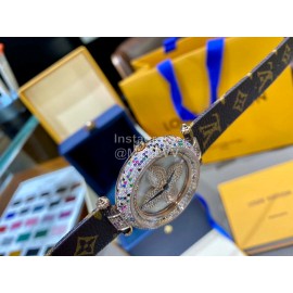Louis Vuitton Cowhide Strap Diamond Dial Watch For Women