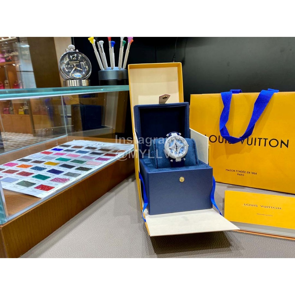 Louis Vuitton New Cowhide Strap Diamond Dial Watch For Women