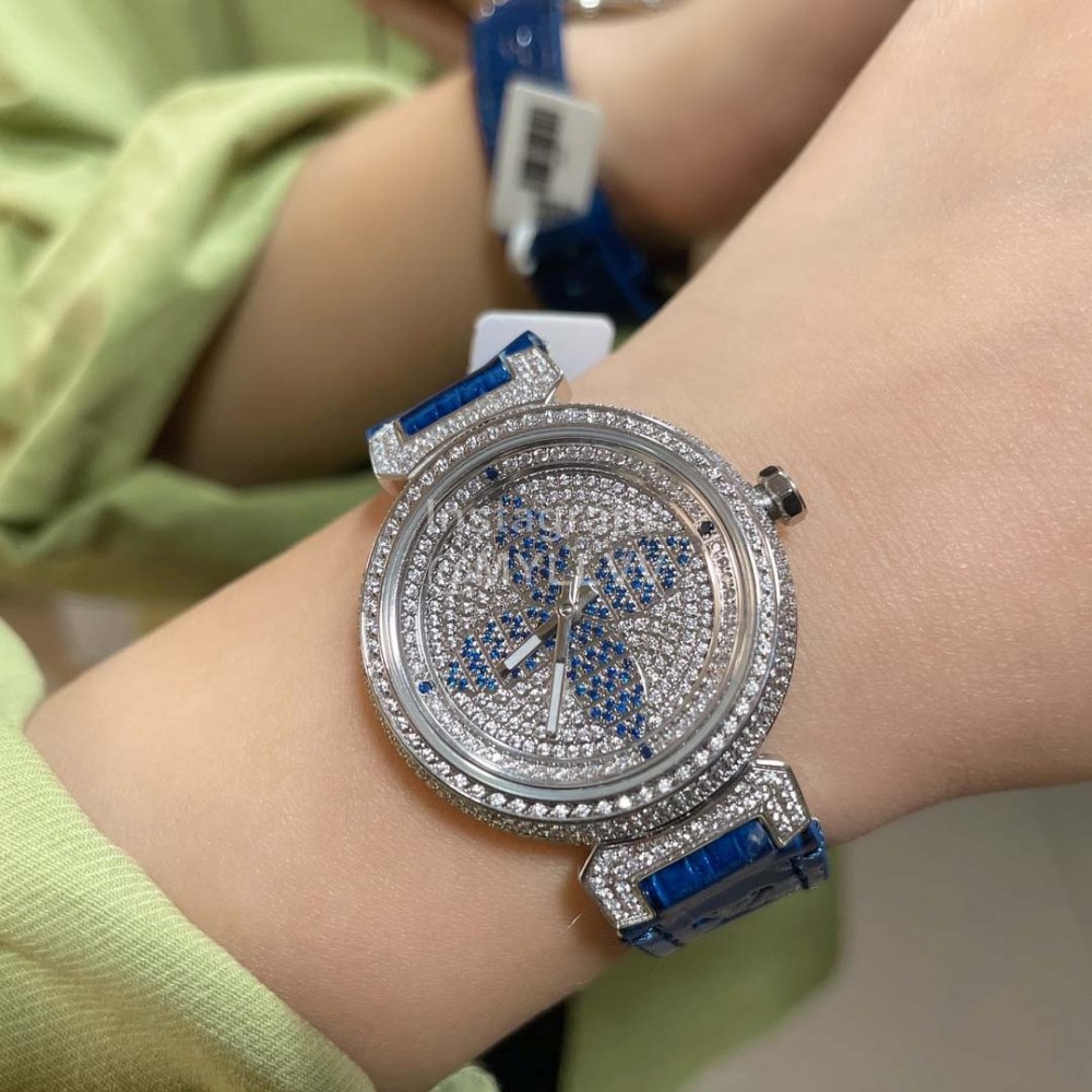 Louis Vuitton Luminous Pointer 316l Fine Steel Case Diamond Watch Blue