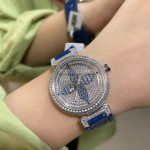 Louis Vuitton Luminous Pointer 316l Fine Steel Case Diamond Watch Blue