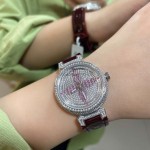 Louis Vuitton Luminous Pointer 316l Fine Steel Case Diamond Watch Wine Red