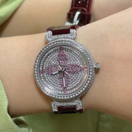 Louis Vuitton Luminous Pointer 316l Fine Steel Case Diamond Watch Wine Red