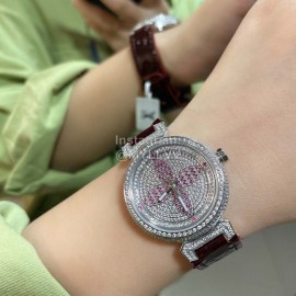 Louis Vuitton Luminous Pointer 316l Fine Steel Case Diamond Watch Wine Red
