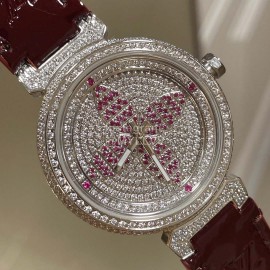 Louis Vuitton Luminous Pointer 316l Fine Steel Case Diamond Watch Wine Red