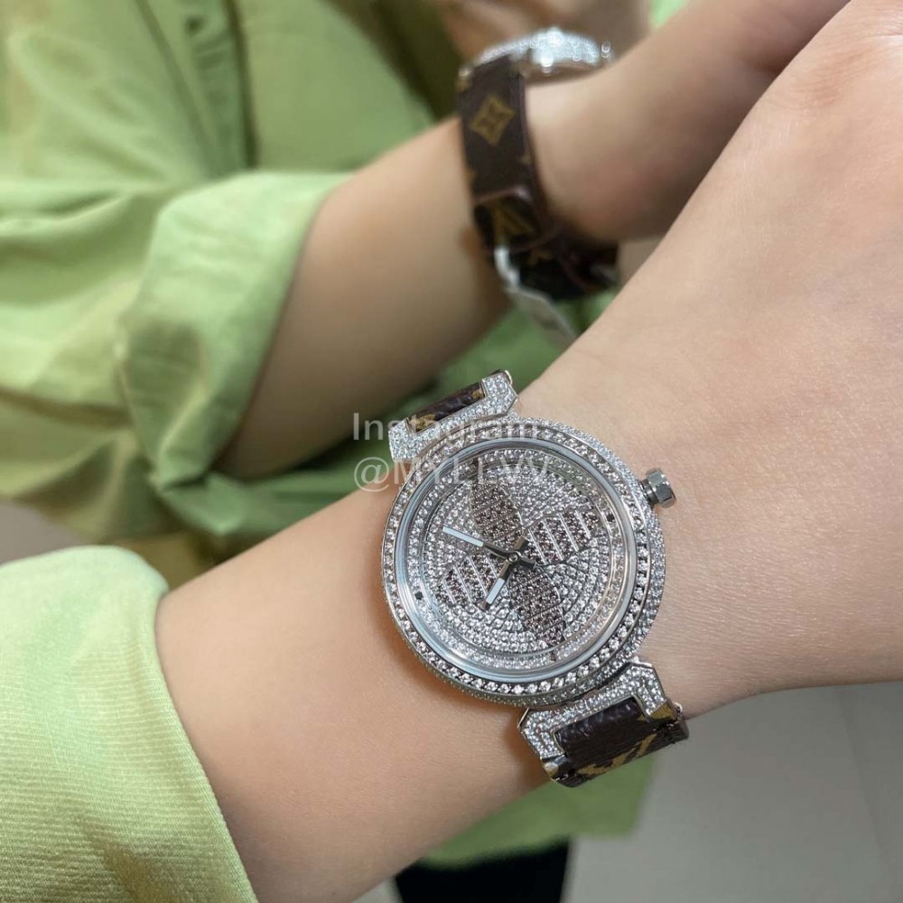 Louis Vuitton Luminous Pointer 316l Fine Steel Case Diamond Watch Brown