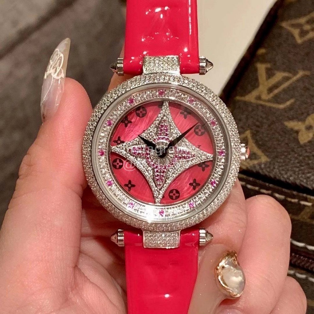 Louis Vuitton Luxury Diamond Dial Watch For Women Red