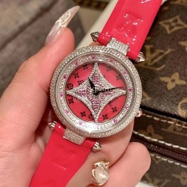 Louis Vuitton Luxury Diamond Dial Watch For Women Red