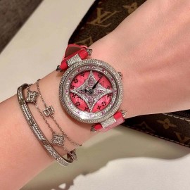 Louis Vuitton Luxury Diamond Dial Watch For Women Red