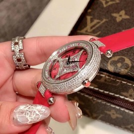 Louis Vuitton Luxury Diamond Dial Watch For Women Red