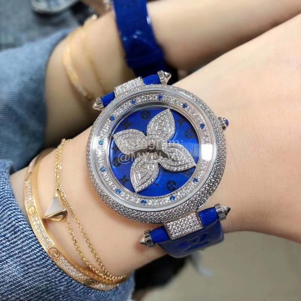 Louis Vuitton Luxury Diamond Dial Watch For Women Blue
