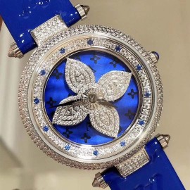 Louis Vuitton Luxury Diamond Dial Watch For Women Blue