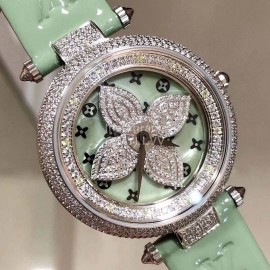 Louis Vuitton Luxury Diamond Dial Watch For Women Green