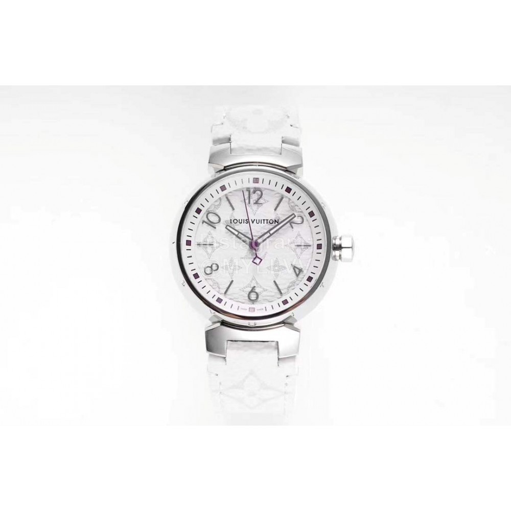 Louis Vuitton Tambour Slim Series Ecco Leather Strap Watch White