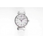 Louis Vuitton Tambour Slim Series Ecco Leather Strap Watch White