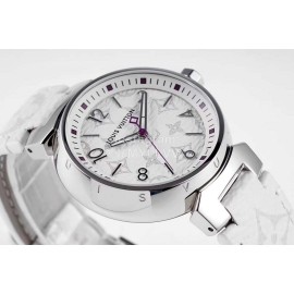Louis Vuitton Tambour Slim Series Ecco Leather Strap Watch White