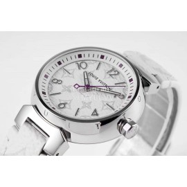 Louis Vuitton Tambour Slim Series Ecco Leather Strap Watch White