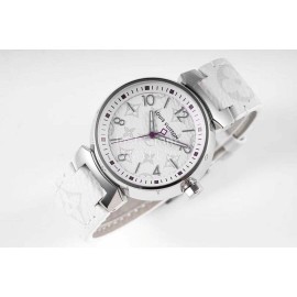 Louis Vuitton Tambour Slim Series Ecco Leather Strap Watch White