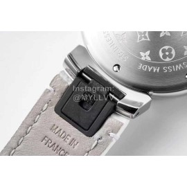 Louis Vuitton Tambour Slim Series Ecco Leather Strap Watch White