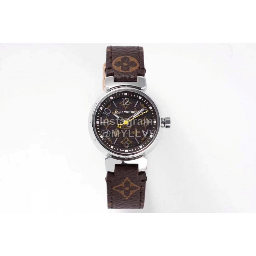 Louis Vuitton Tambour Slim Series Ecco Leather Strap Watch Brown