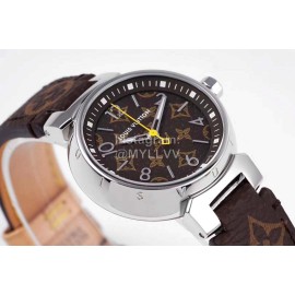 Louis Vuitton Tambour Slim Series Ecco Leather Strap Watch Brown