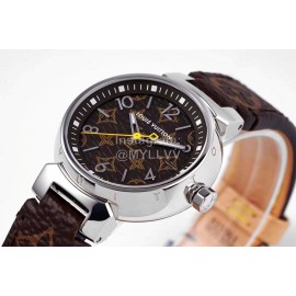 Louis Vuitton Tambour Slim Series Ecco Leather Strap Watch Brown