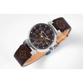 Louis Vuitton Tambour Slim Series Ecco Leather Strap Watch Brown