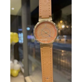 Louis Vuitton Tambour Slim Series Ecco Leather Strap Watch Orange