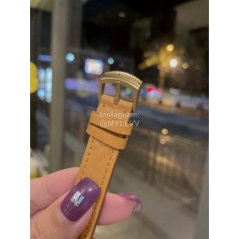 Louis Vuitton Tambour Slim Series Ecco Leather Strap Watch Orange