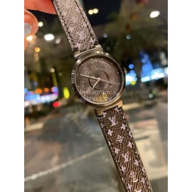 Louis Vuitton Tambour Slim Series Ecco Leather Strap Watch 