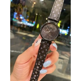 Louis Vuitton Tambour Slim Series Ecco Leather Strap Watch 