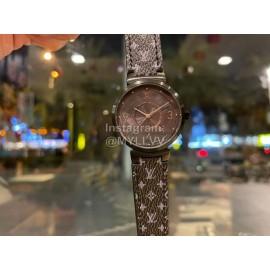 Louis Vuitton Tambour Slim Series Ecco Leather Strap Watch 