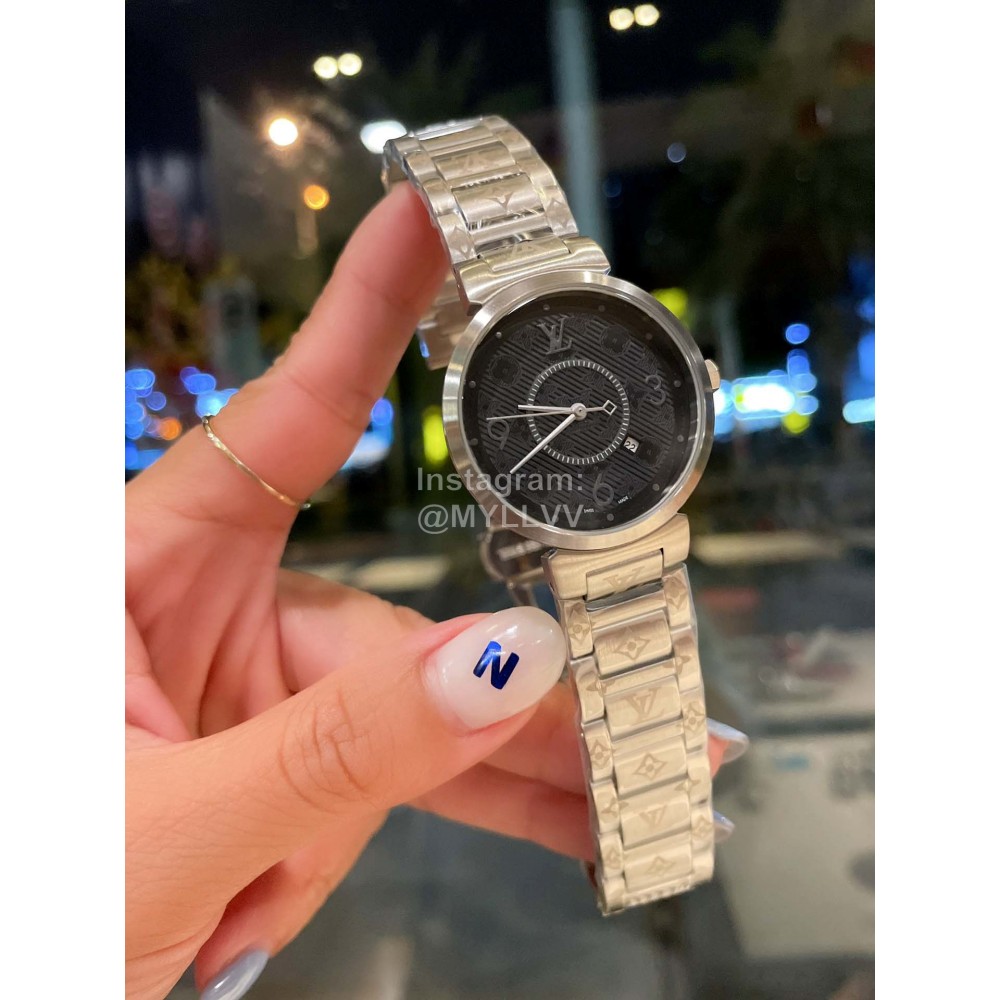 Louis Vuitton Tambour Slim Series Steel Strap Watch 