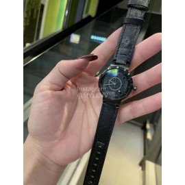 Louis Vuitton Tambour Slim Series Ecco Leather Strap Watch Black