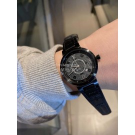 Louis Vuitton Tambour Slim Series Ecco Leather Strap Watch Black