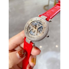 Louis Vuitton 316l Fine Steel Case Diamond Dial Watch For Women Red