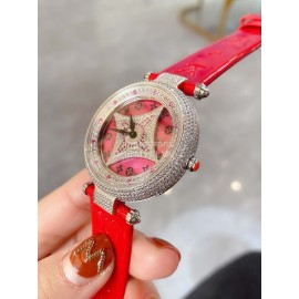 Louis Vuitton 316l Fine Steel Case Diamond Dial Leather Strap Watch For Women