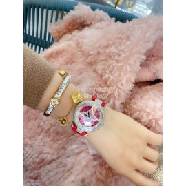 Louis Vuitton 316l Fine Steel Case Diamond Dial Leather Strap Watch For Women