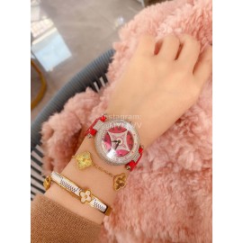 Louis Vuitton 316l Fine Steel Case Diamond Dial Leather Strap Watch For Women