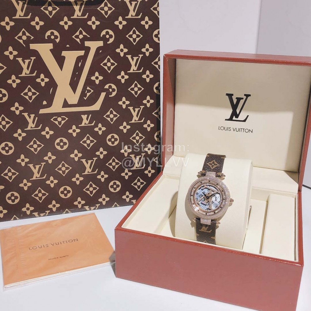 Louis Vuitton 316l Fine Steel Case Leather Strap Watch For Women 