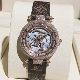 Louis Vuitton 316l Fine Steel Case Leather Strap Watch For Women 