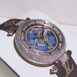 Louis Vuitton 316l Fine Steel Case Leather Strap Watch For Women 