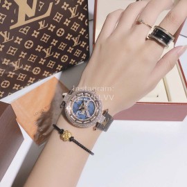Louis Vuitton 316l Fine Steel Case Leather Strap Watch For Women 