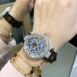 Louis Vuitton 316l Fine Steel Case Leather Strap Diamond Watch For Women 