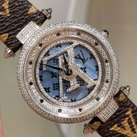 Louis Vuitton 316l Fine Steel Case Leather Strap Diamond Watch For Women 