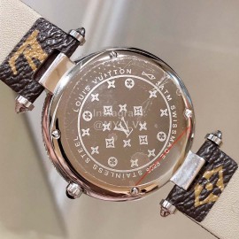 Louis Vuitton 316l Fine Steel Case Leather Strap Diamond Watch For Women 