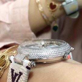 Louis Vuitton 316l Fine Steel Case Leather Strap Watch For Women White